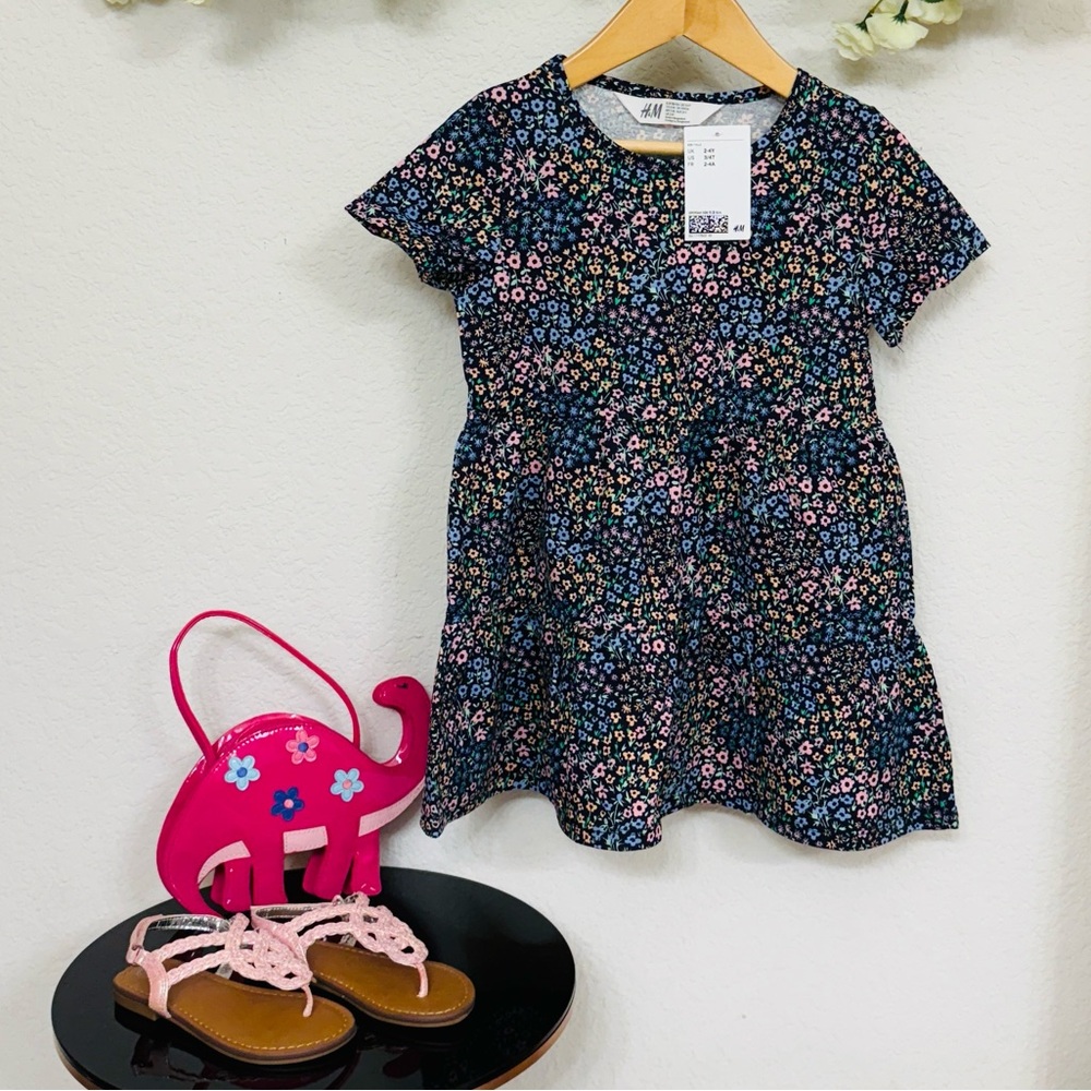 3 Piece Lot of NWT H&M Dress, NWOT Sparkling Pink Sandals, + Gymboree Dino Bag